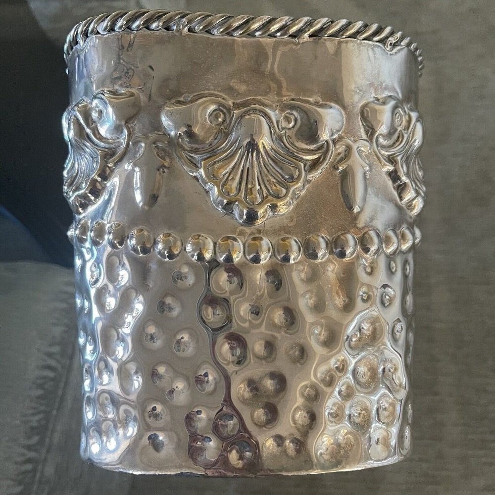 Decorative Container Dimpled Rope Trim Silver Tone Made In‎ India